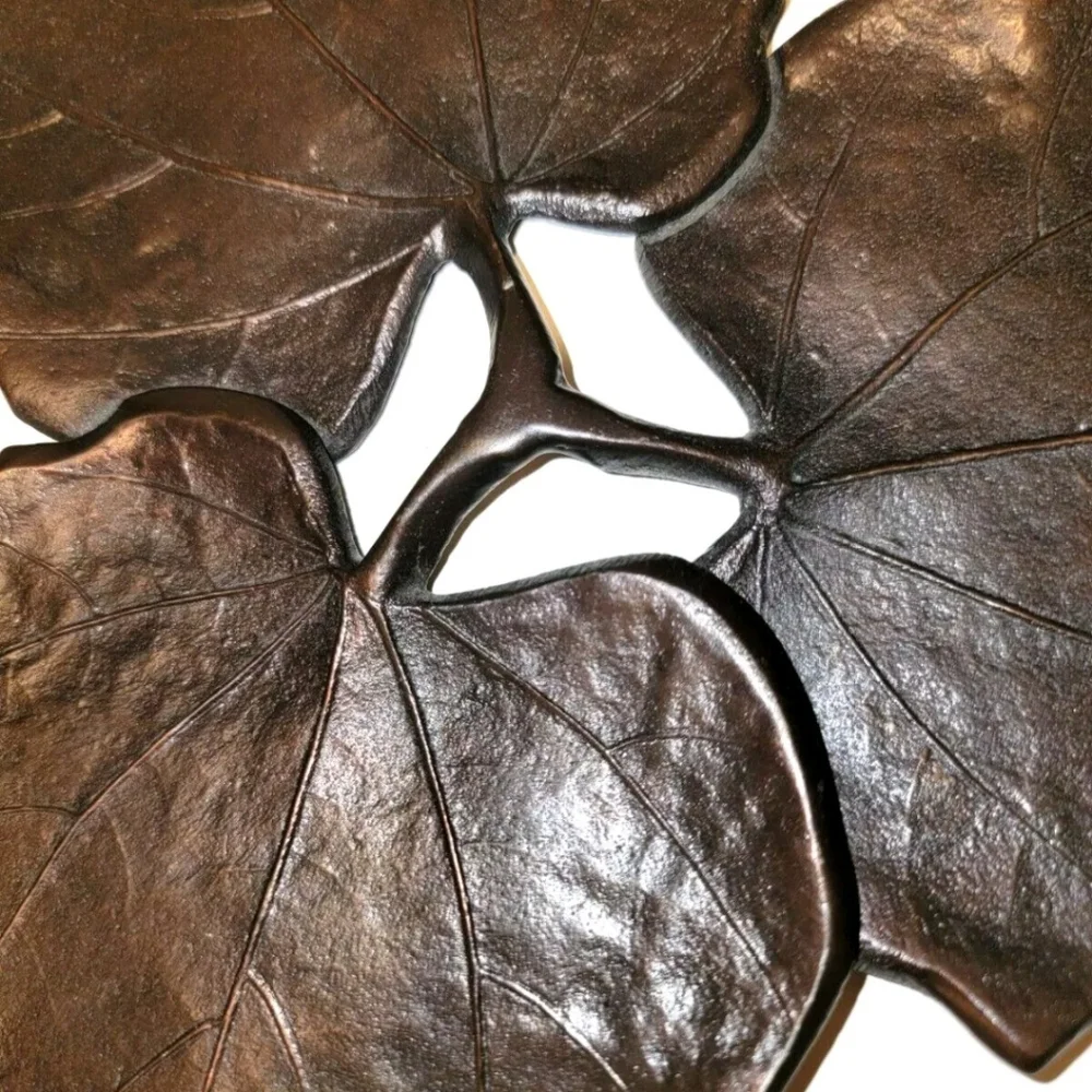 Crate & Barrel Maple Leaf Design Copper Colored Metal Candle/Plate Pre-owned